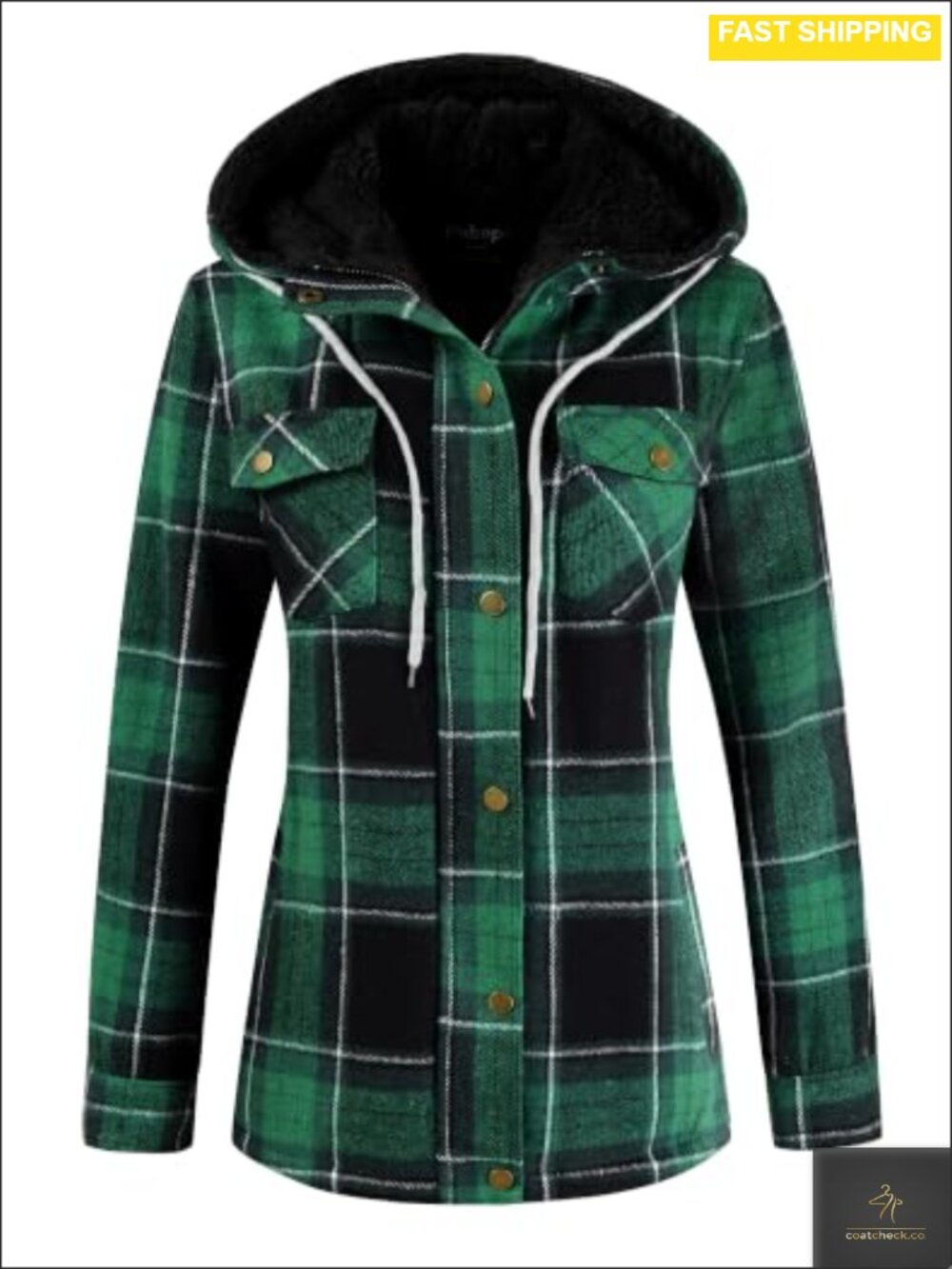 Women's Plaid Sherpa Lined Hooded Fleece Flannel Jacket Coat